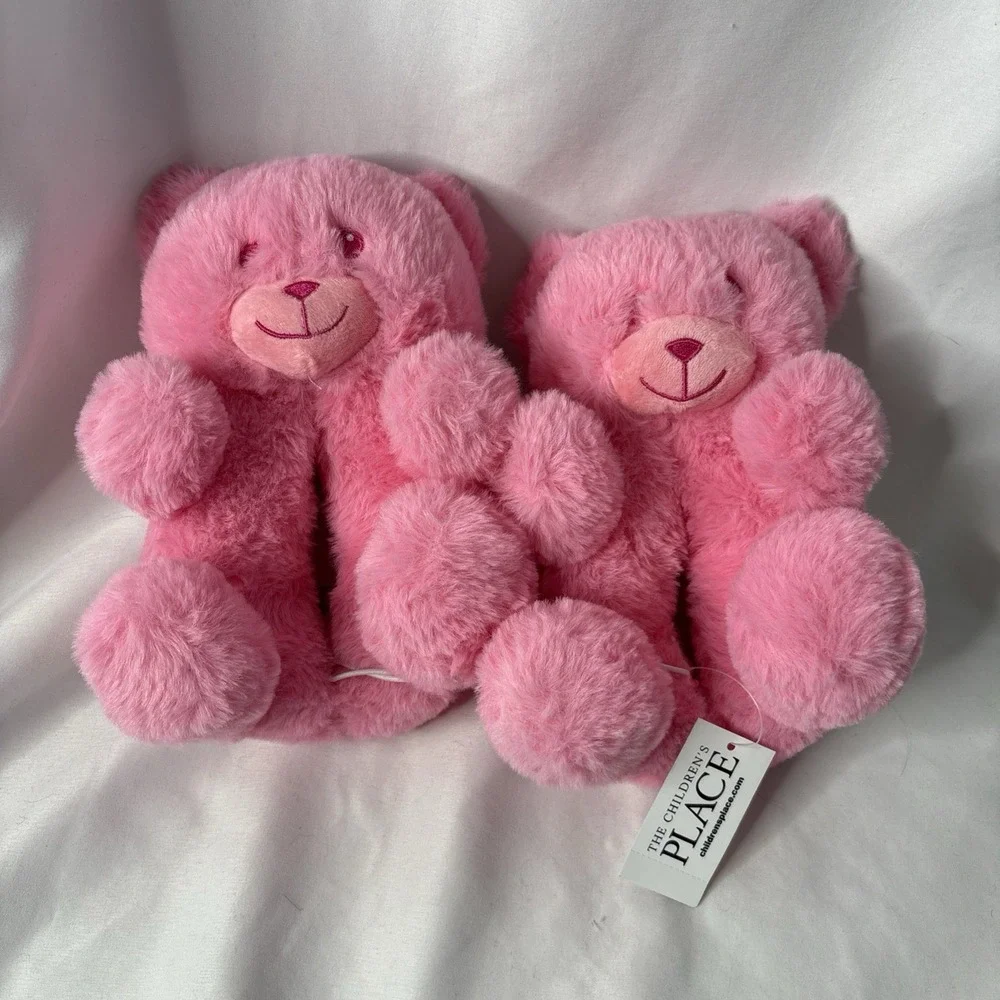 The Children's Place Girls Toddler‎ 8/9 Pink Faux Fur Teddy Bear Slippers NEW